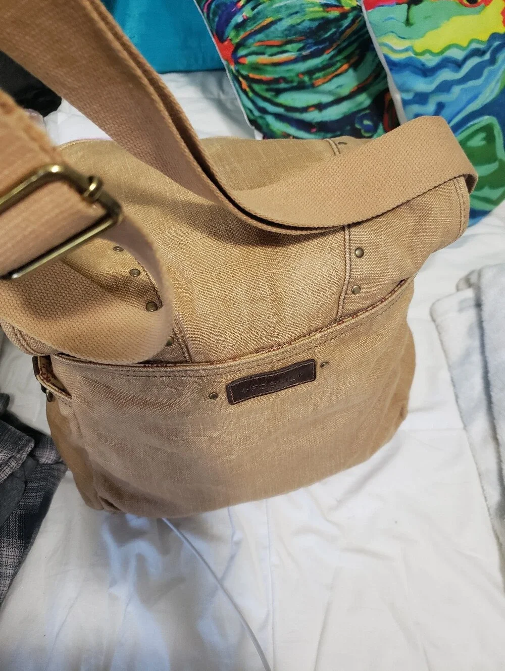 Large Vintage Fossil Canvas Messenger Bag Crossbody